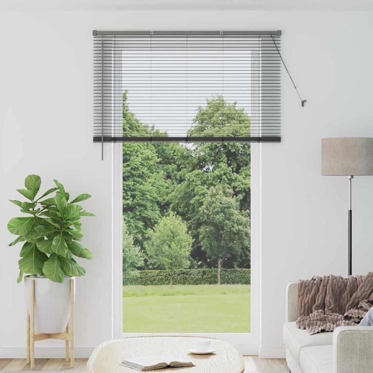 vidaXL Raamjaloezie met gordijnen Donkergrijs Aluminium, Huis en Inrichting, Stoffering | Gordijnen en Lamellen, Nieuw, Verzenden