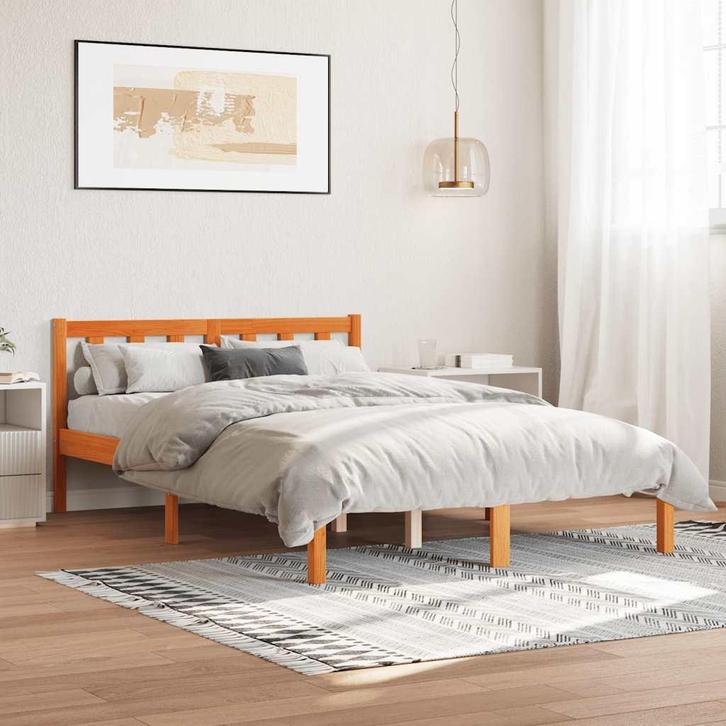 Grenenhout Bedframe 120x200 | OP = OP | Slimme Koop Nu!, Huis en Inrichting, Slaapkamer | Bedden, 120 cm, 200 cm, Bruin, Nieuw