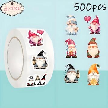 500 stickers labels kerstetiketten santa, trol, gnome van e