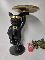 Statue, black buldog with gold plateau 55 cm high - 55 cm -