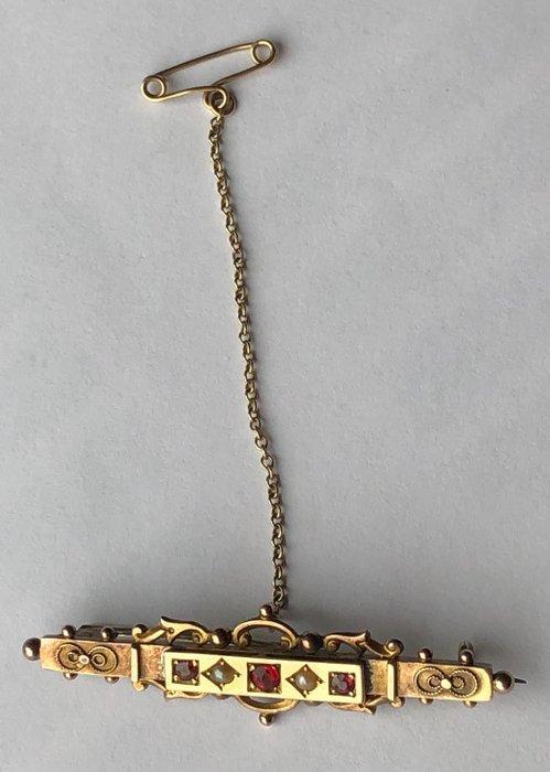 Broche - 9 kt. Geel goud - Parel, Handtassen en Accessoires, Antieke sieraden