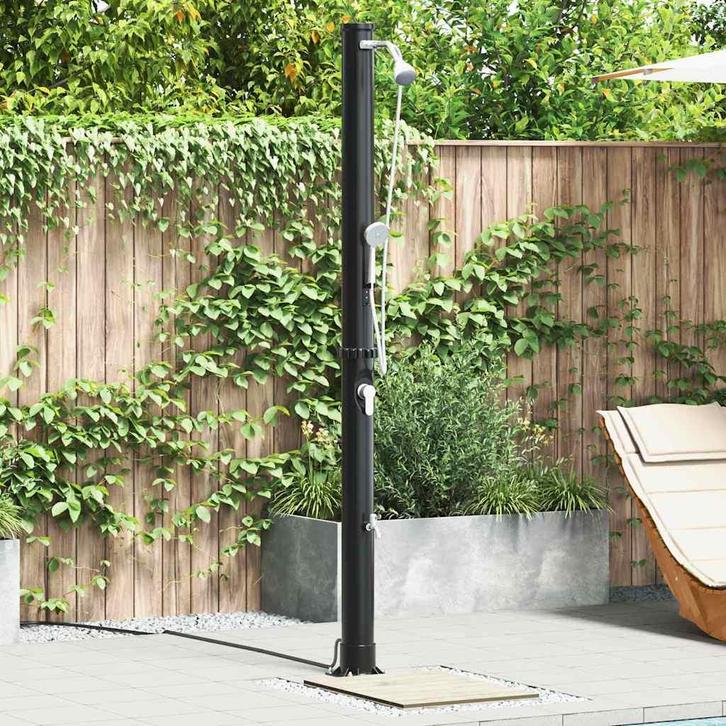 vidaXL Buiten Zonne-douche Zwart 217 cm PVC en Aluminium, Tuin en Terras, Zwembaden, Nieuw, Verzenden