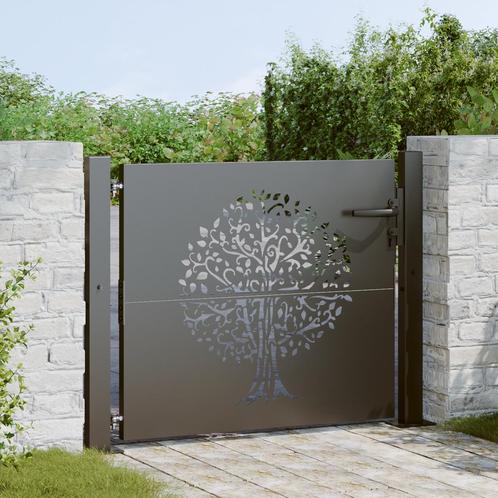 vidaXL Tuinpoort Anders Zwart 105 x 100 cm Poedercoated, Tuin en Terras, Tuinpoorten, Nieuw, Verzenden