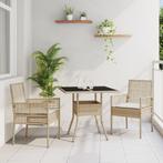 vidaXL 3-delige tuin eetset in beige poly rattan, Tuin en Terras, Tuinstoelen, Verzenden, Nieuw