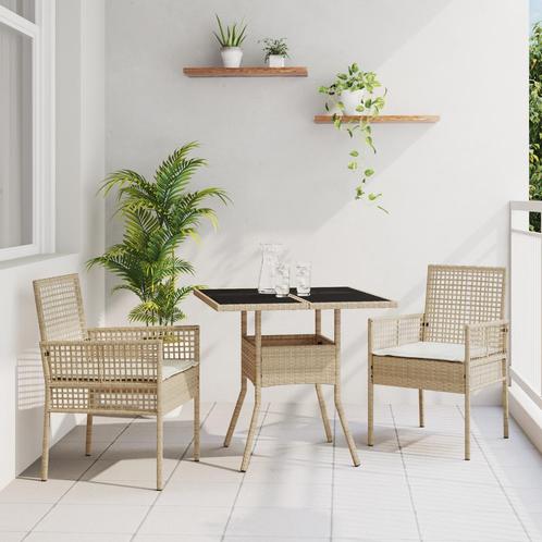 vidaXL 3-delige tuin eetset in beige poly rattan, Tuin en Terras, Tuinstoelen, Nieuw, Verzenden