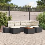 vidaXL 7-delige ligbedset met kussens - zwart poly rattan, Tuin en Terras, Verzenden, Nieuw