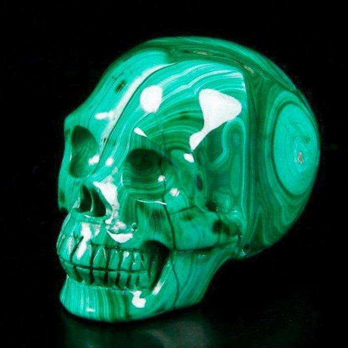 Topkwaliteit Malachiet - Uitgehouwen Realistische Schedel -, Collections, Minéraux & Fossiles