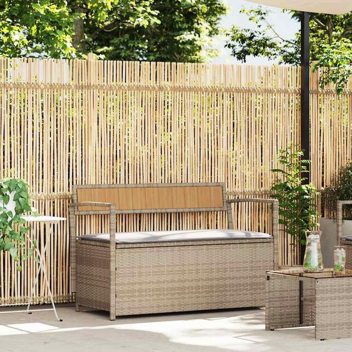 vidaXL Tuinbank met kussen beige polyrotan, Tuin en Terras, Tuinsets en Loungesets, Nieuw, Verzenden