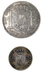 Espagne. Alphonse XII. 10 y 50 centavos de peso 1885. Manila