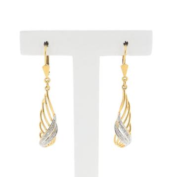 Bicolor gouden lange oorbellen met diamant | 0,01 ct. beschikbaar voor biedingen