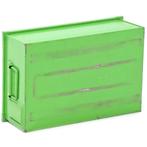 Gebruikte Magazijnbak staal stapelbaar met etikethouder +, Ophalen of Verzenden