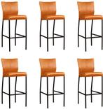 Set van 6 Cognac leren moderne barkrukken poot vierkant, Huis en Inrichting, Stoelen, Nieuw, Vijf, Zes of meer stoelen, Modern