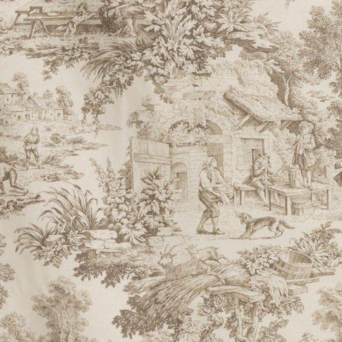 Verfijnd Toile de Jouy Taupe Dove Grey - Textiel - 230 cm -, Antiek en Kunst, Curiosa en Brocante