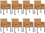 Set van 8 Bruine leren moderne kuipstoel - poot rond zwart, Nieuw, Vijf, Zes of meer stoelen, Modern, Leer