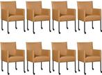 Set van 8 Bruine leren moderne kuipstoel - poot rond zwart, Huis en Inrichting, Stoelen, Overige kleuren, Nieuw, Leer, Ophalen of Verzenden