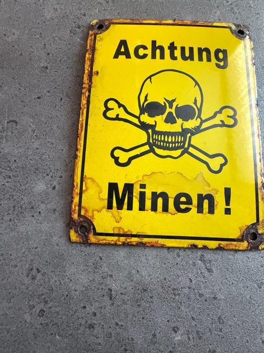 Pas op mijnen! - World War II - Emaille bord - Emaille,, Antiek en Kunst, Antiek | Wandborden en Tegels