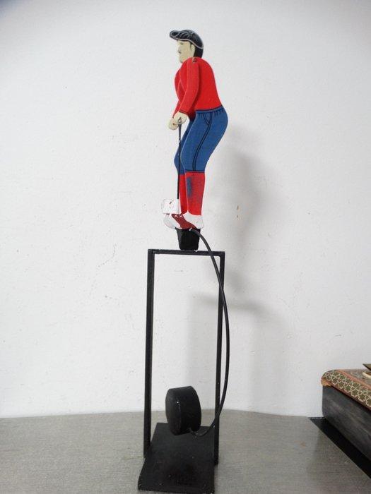 Standaard - hout/ metaal - Balans speelgoed golfer, Antiek en Kunst, Curiosa en Brocante