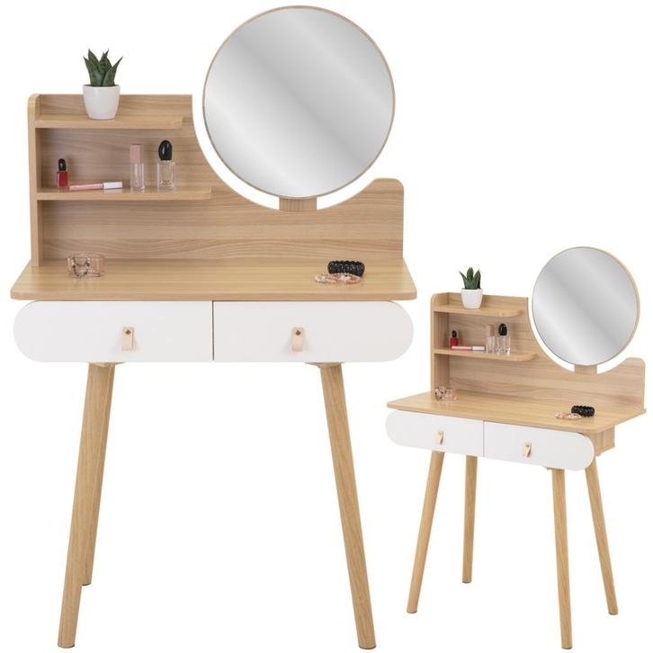 Make up tafel - kaptafel met spiegel - 2 lades - hout wit, Handtassen en Accessoires, Uiterlijk | Cosmetica en Make-up, Nieuw