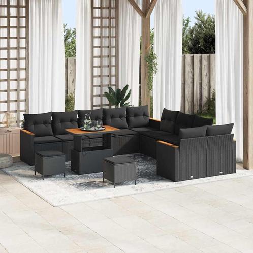 vidaXL 13-delige tuinset met kussens in zwart poly rattan en, Tuin en Terras, Tuinsets en Loungesets, Tuinset, Nieuw, Verzenden