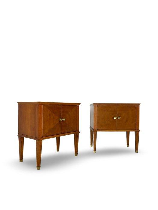 Nachtkastje - Walnoot, Glas, Messing, Mahonie, Hout - Een, Antiek en Kunst, Kunst | Designobjecten