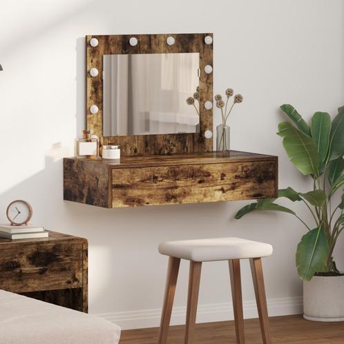 vidaXL Wandkaptafel met LED Verlichting in Rook Eik, Huis en Inrichting, Tafels | Kaptafels, Nieuw, Verzenden