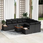 vidaXL 9-delige tuinset met kussens in zwart poly rattan en, Tuin en Terras, Verzenden, Nieuw, Tuinset