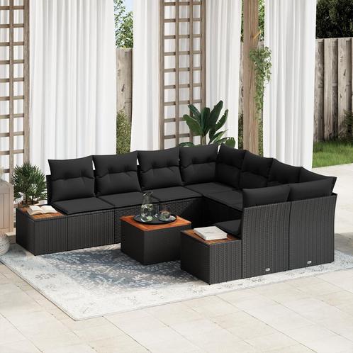 vidaXL 9-delige tuinset met kussens in zwart poly rattan en, Tuin en Terras, Tuinsets en Loungesets, Tuinset, Nieuw, Verzenden