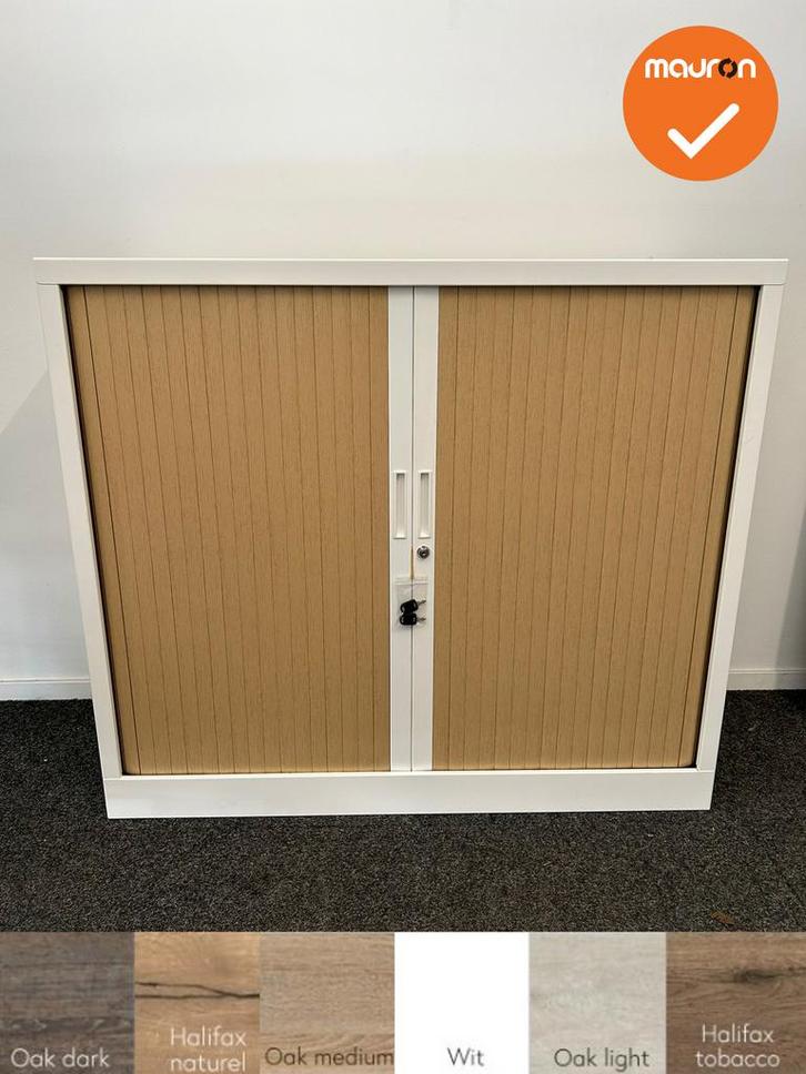 Robberechtse roldeurkast - 105x120x45cm - Wit met beuken deu, Zakelijke goederen, Kantoor en Winkelinrichting | Kantoormeubilair en Inrichting