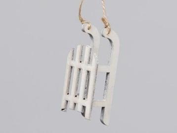 Houten 4 sleetjes 9 cm hangers kerstdecoratie white wash beschikbaar voor biedingen