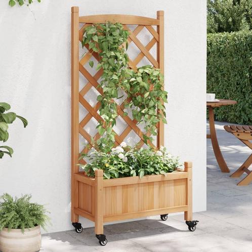 vidaXL Plantenbak met latwerk en wielen massief vurenhout, Tuin en Terras, Bloempotten, Nieuw, Verzenden