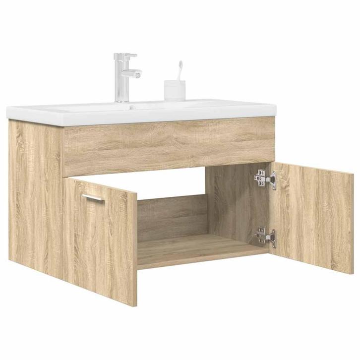 vidaXL Wastafelmeubel met inbouwwastafel en kraan Sonoma, Maison & Meubles, Salle de bain | Meubles de Salle de bain, Envoi