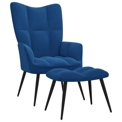 vidaXL Chaise de relaxation avec tabouret Bleu Velours, Maison & Meubles, Fauteuils, Neuf, Envoi