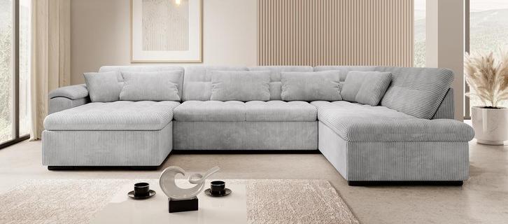 Hoekbank grijs ribstof U-bank | Meubella.nl, Huis en Inrichting, Zetels | Complete zithoeken, Nieuw, Verzenden