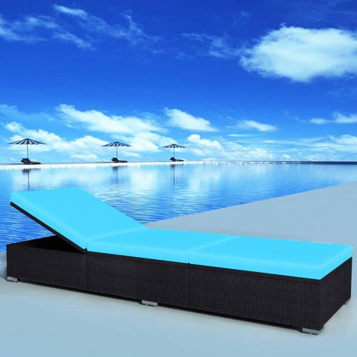 vidaXL Ligbed met kussen poly rattan zwart, Tuin en Terras, Ligbedden, Nieuw, Verzenden