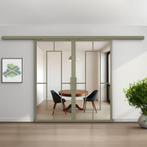 Dubbele stalen schuifdeur met koofsysteem Olijfgroen 5 Vlaks