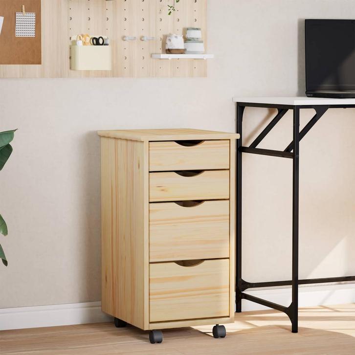 vidaXL Rollende kast met bureau MOSS Heldere vernis 34 x 39, Huis en Inrichting, Kasten | Overige, Nieuw, Verzenden