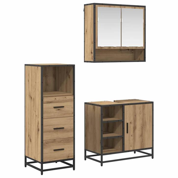 vidaXL Badkamermeubel Set met lade 3 pcs artisanaal, Huis en Inrichting, Badkamer | Badkamermeubels, Nieuw, Verzenden