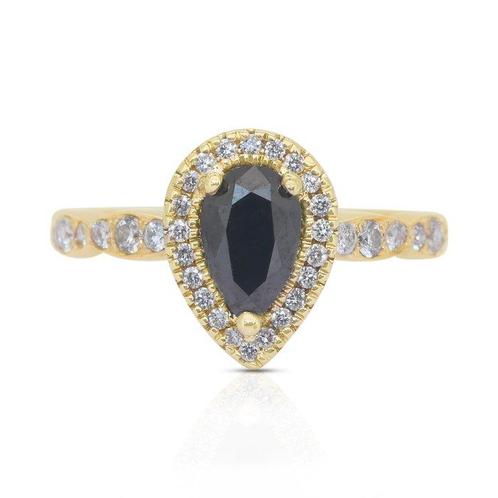Ring - 14 karaat Geel goud -  1.18ct. tw. Zwart Diamant, Handtassen en Accessoires, Ringen