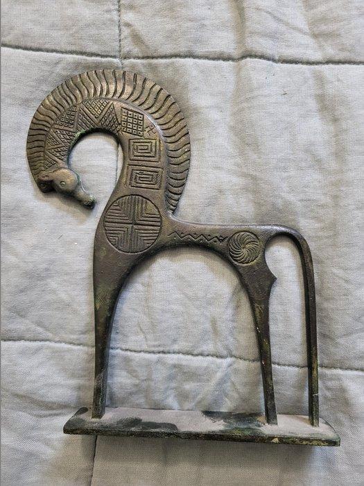 sculptuur, cheval antique - 22 cm - Brons, Antiquités & Art, Curiosités & Brocante
