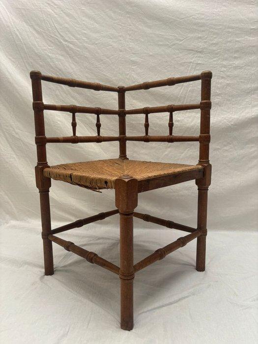 Stoel - Franse Bobbin Hoekstoel met Rieten Afwerking - Hout,, Antiek en Kunst, Curiosa en Brocante