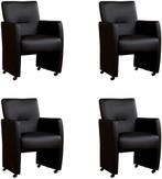 Set van 4 Zwarte leren moderne eetkamerfauteuils - Hermes, Huis en Inrichting, Overige kleuren, Nieuw, Leer, Ophalen of Verzenden