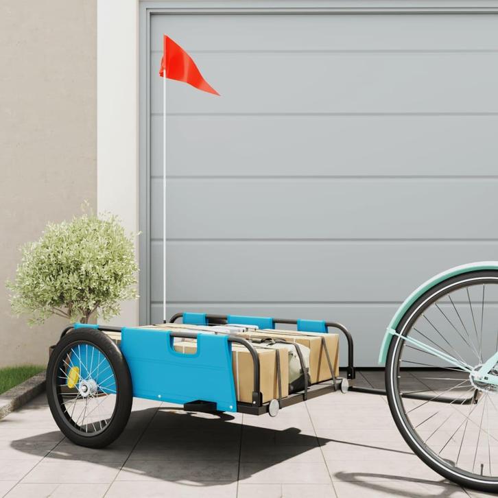 vidaXL Fietstrailer oxford stof en ijzer blauw, Fietsen en Brommers, Fietsaccessoires | Aanhangwagens en Karren, Nieuw, Verzenden