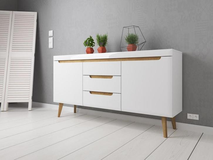 Dressoir Nebraska - Wit - Eiken - 160 cm, Huis en Inrichting, Kasten | Dressoirs, 25 tot 50 cm, Nieuw, 150 tot 200 cm, Verzenden