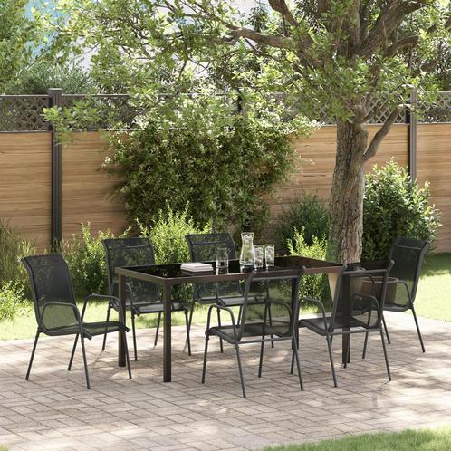 vidaXL 7-delige eetset voor in de tuin - Zwart Textilene en, Tuin en Terras, Tuinstoelen, Nieuw, Verzenden