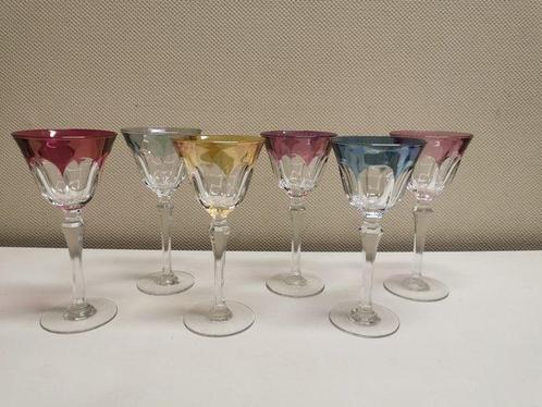 Drinkset (6) - Kristal - Set gekleurde glazen, Antiek en Kunst, Antiek | Meubels | Tafels