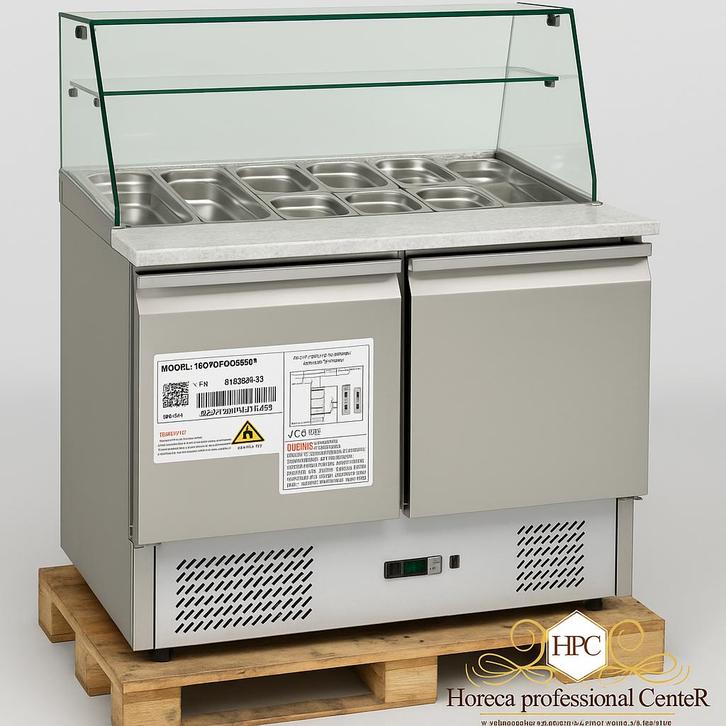 RVS Saladette Koelwerkbank met Glazen Opbouw, Zakelijke goederen, Horeca | Keukenapparatuur, Ophalen of Verzenden