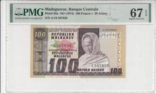 1974 Madagascar P 63a 100 Francs Nd Pmg 67 Epq, Postzegels en Munten, Bankbiljetten | Europa | Niet-Eurobiljetten, België, Verzenden