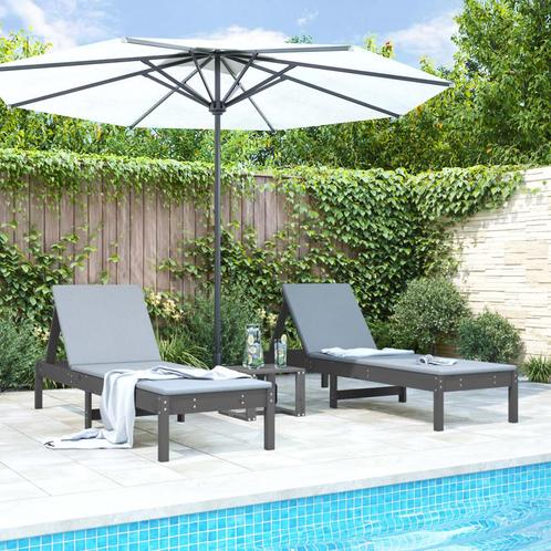 vidaXL Chaises longues lot de 2 avec table gris bois, Jardin & Terrasse, Chaises longues, Neuf, Envoi