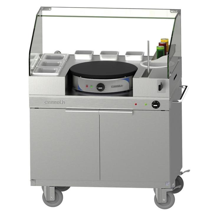 Crêpe-Trolley | RVS | 1 Bakplaat (Ø400mm) | 2.7kW |, Zakelijke goederen, Horeca | Keukenapparatuur, Nieuw in verpakking, Verzenden