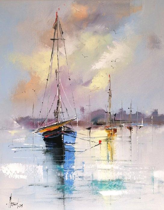 Alfred Anio - SAILBOATS, Antiek en Kunst, Kunst | Schilderijen | Modern
